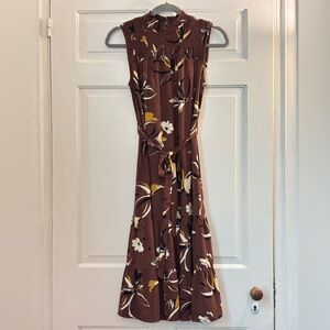 DR2 Brown Floral Sleeveless Midi Dress, size XS